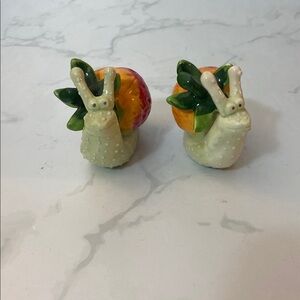 Blue Sky Ceramics Fun Anthropomorphic Snail Strawberry Salt & Pepper Shakers